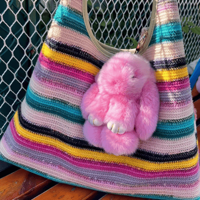 Króliczek do kluczy i torebki Bunny PomPom (RĘCZNIE ROBIONY)