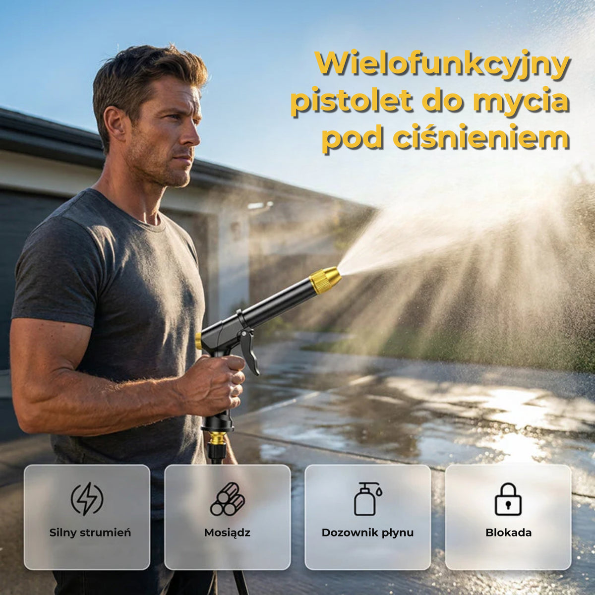 Pistoletowa końcówka do węża ogrodowego z dozownikiem piany