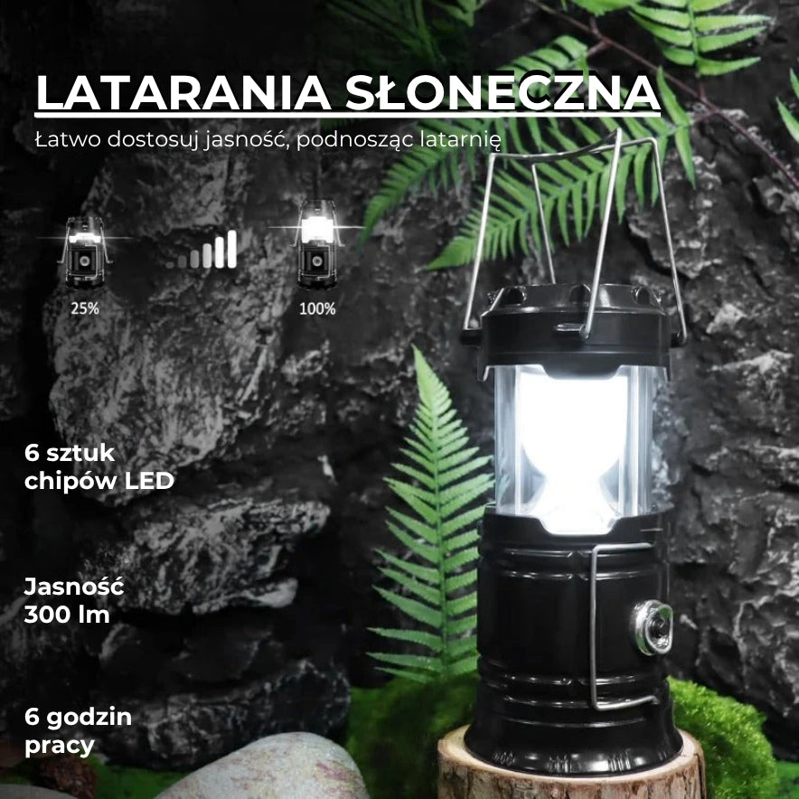 Solarna latarnia kempingowa 2w1 z USB