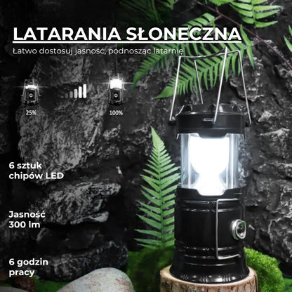 Solarna latarnia kempingowa 2w1 z USB