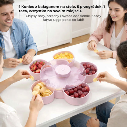 Obrotowa taca na przekąski z 5 przegrodami