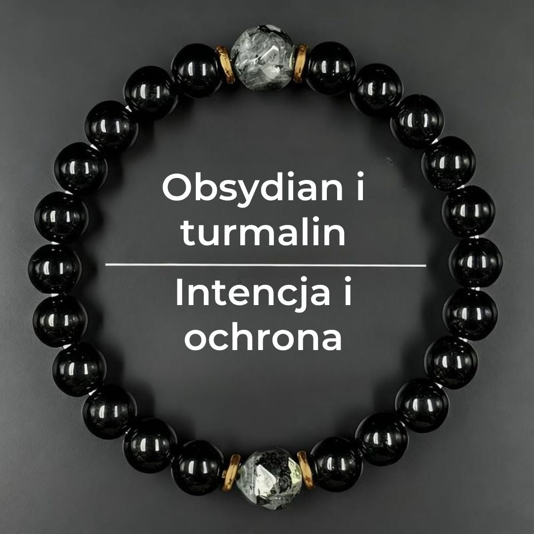 Bransoletka z obsydianu i czarnego turmalinu