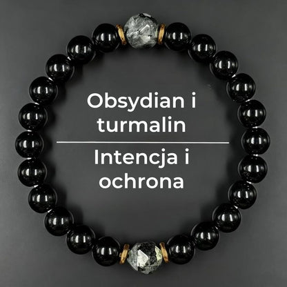 Bransoletka z obsydianu i czarnego turmalinu