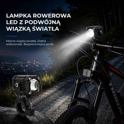 Lampka rowerowa LED z dwiema wiązkami światła