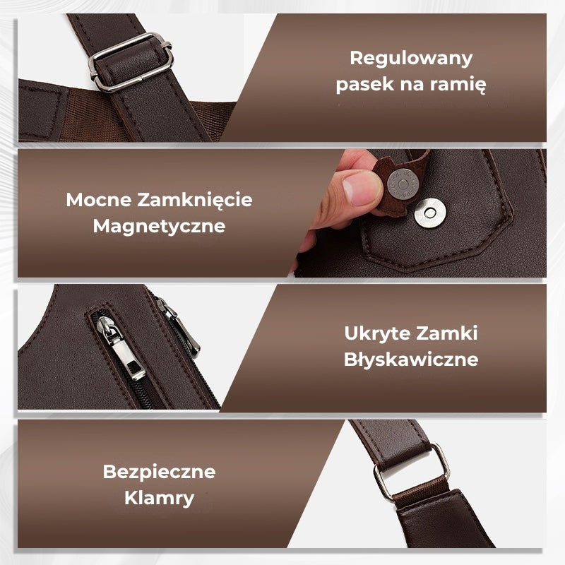 Męska torba na ramię z zabezpieczeniem antykradzieżowym