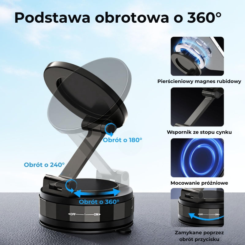 Magnetyczna przyssawka - Składany uchwyt na telefon 360° z blokadą próżniową