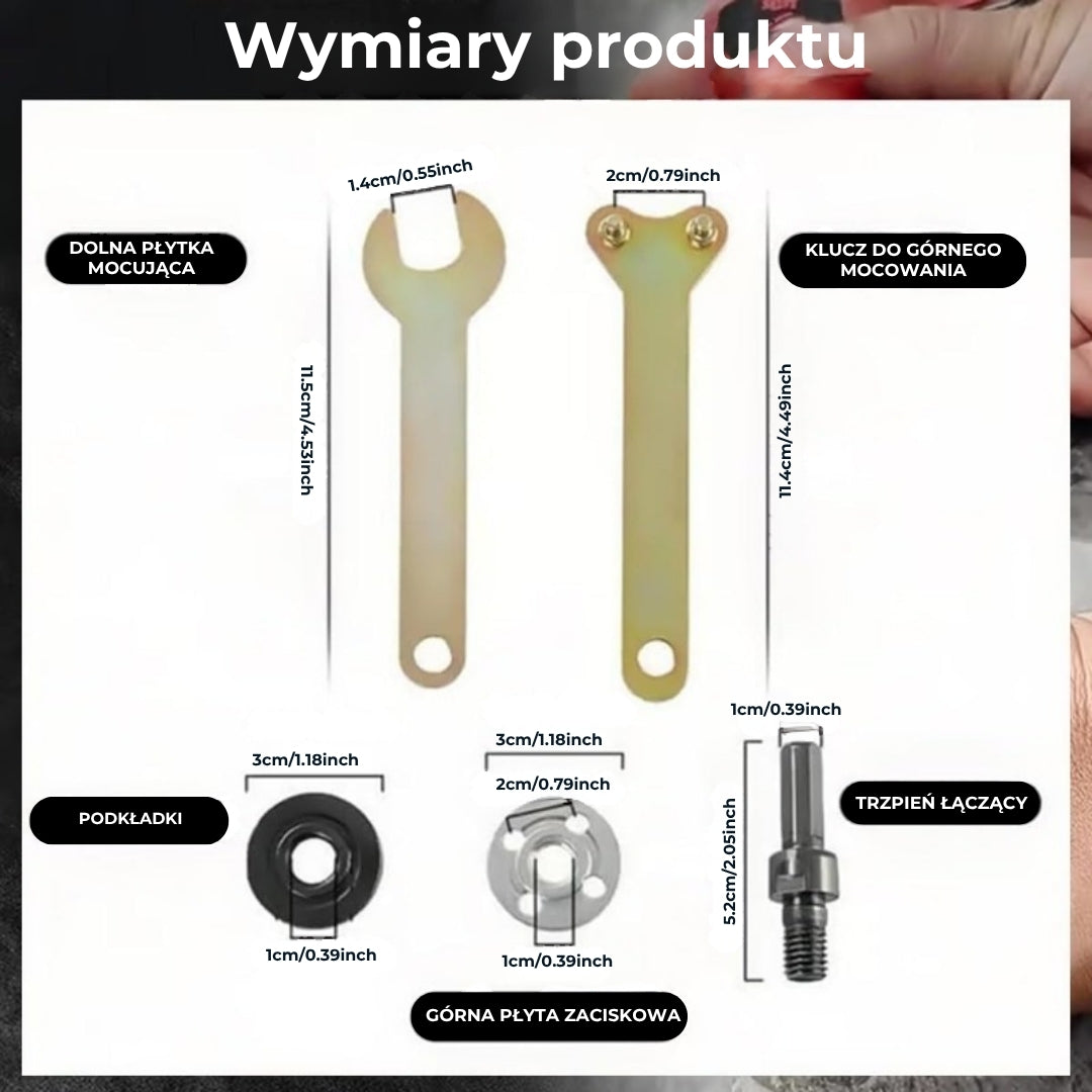 Zestaw adapterów – z wiertarki do szlifierki