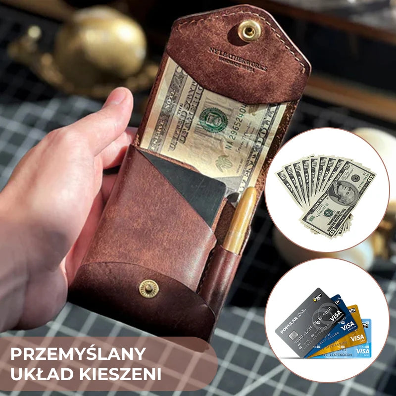 Vintage ręcznie robiony portfel skórzany