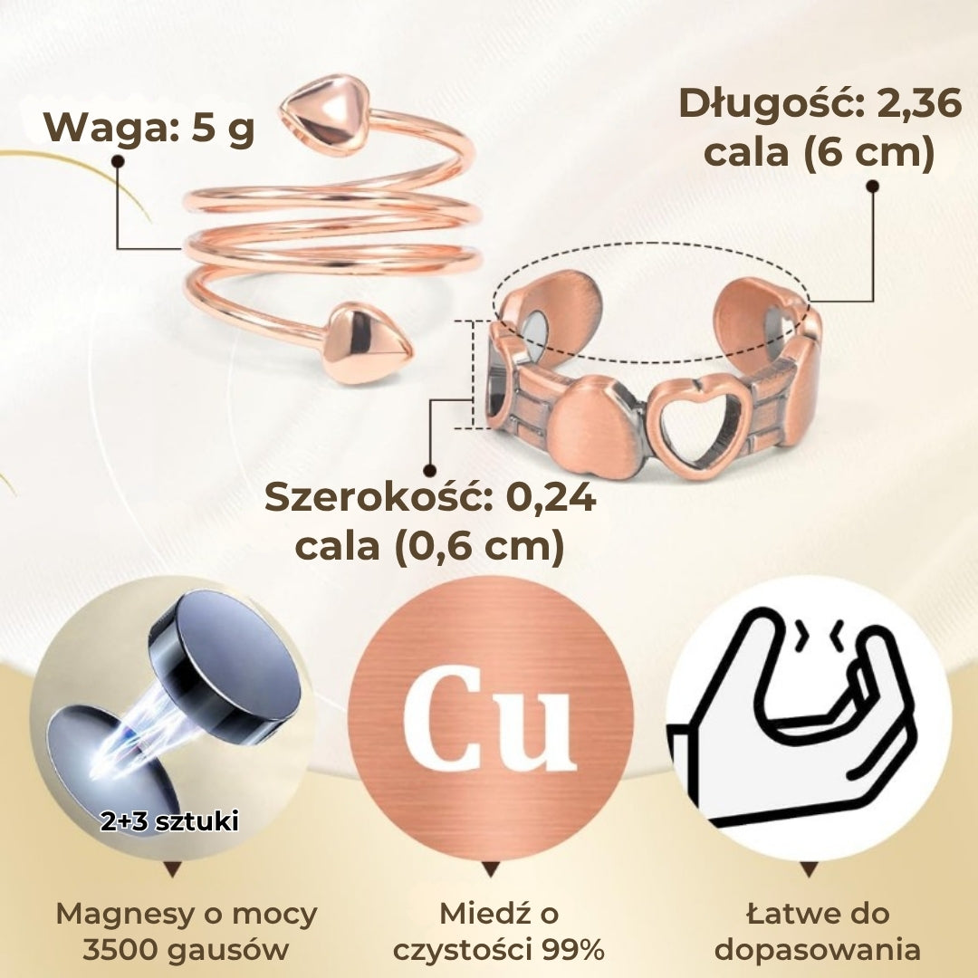 Regulowany pierścionek wellness Koperen z magnesami