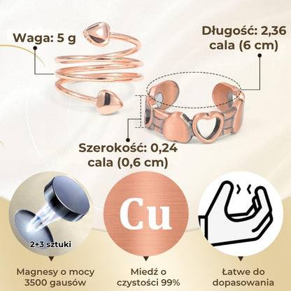 Regulowany pierścionek wellness Koperen z magnesami
