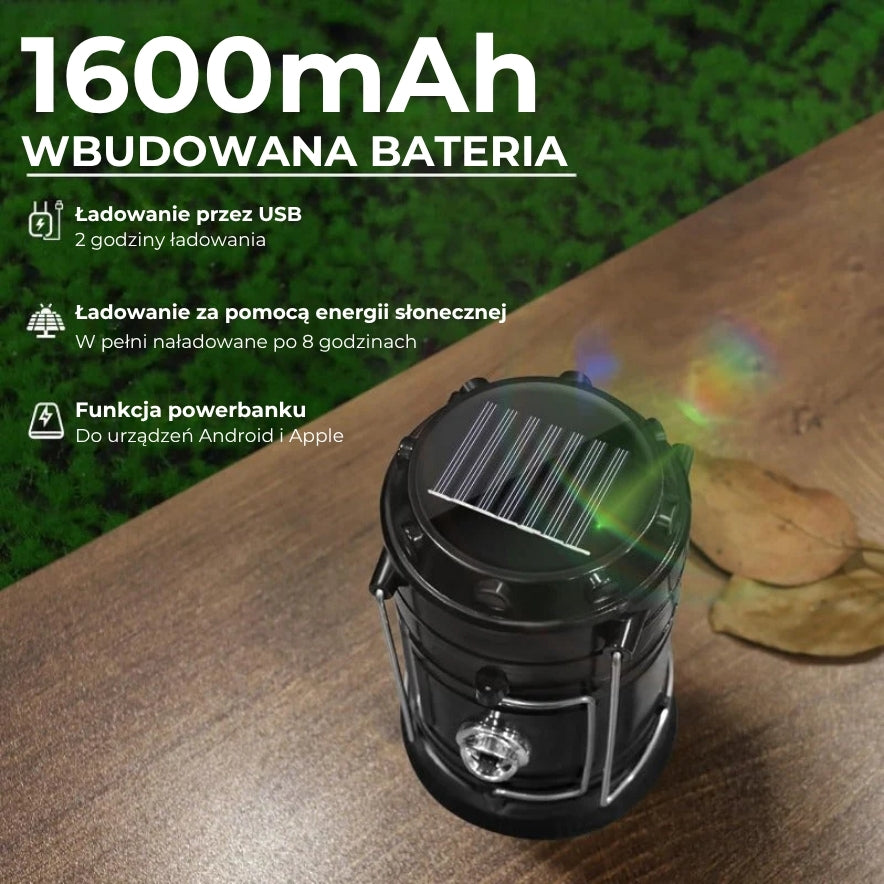 Solarna latarnia kempingowa 2w1 z USB