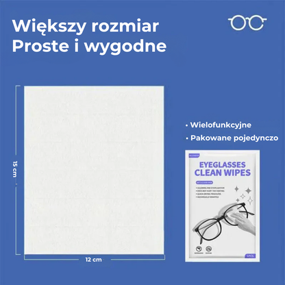 Chusteczki do czyszczenia okularów przeciw osadzaniu się pary (100 sztuk)