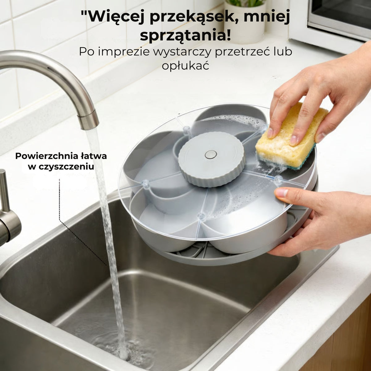 Obrotowa taca na przekąski z 5 przegrodami