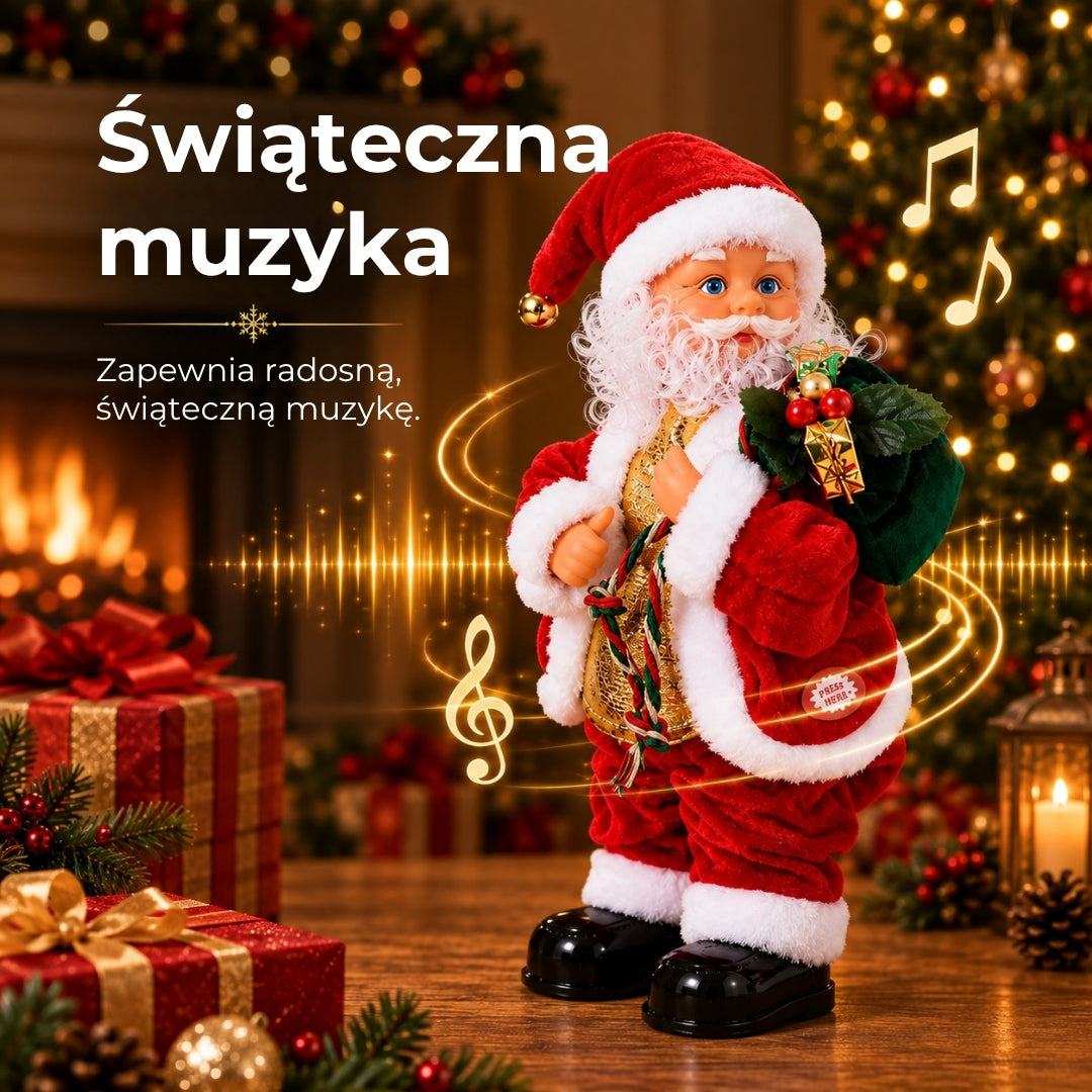 Tańczący Święty Mikołaj z muzyką