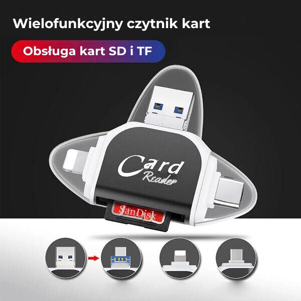 UNIWERSALNY, WIELOPORTOWY CZYTNIK KART SD/TF 4 W 1
