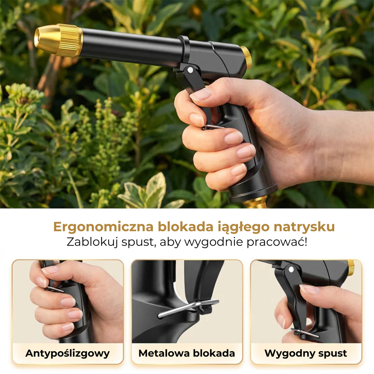 Pistoletowa końcówka do węża ogrodowego z dozownikiem piany