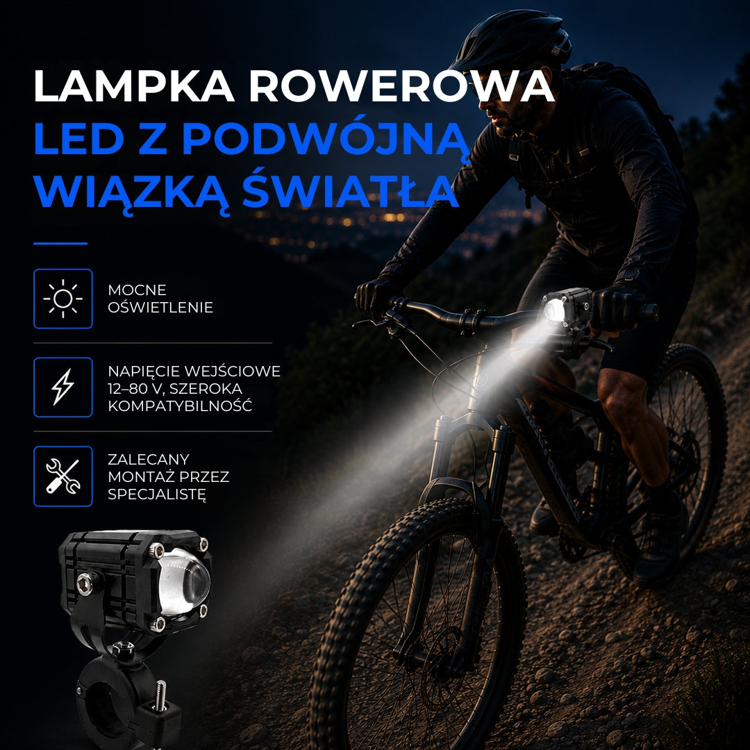 Lampka rowerowa LED z dwiema wiązkami światła