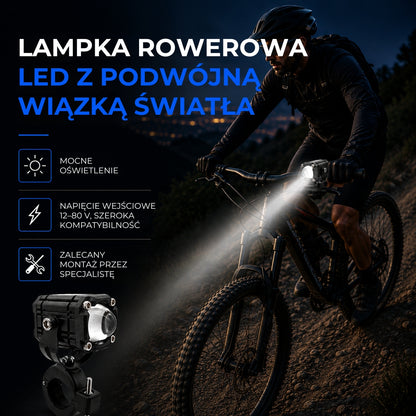 Lampka rowerowa LED z dwiema wiązkami światła
