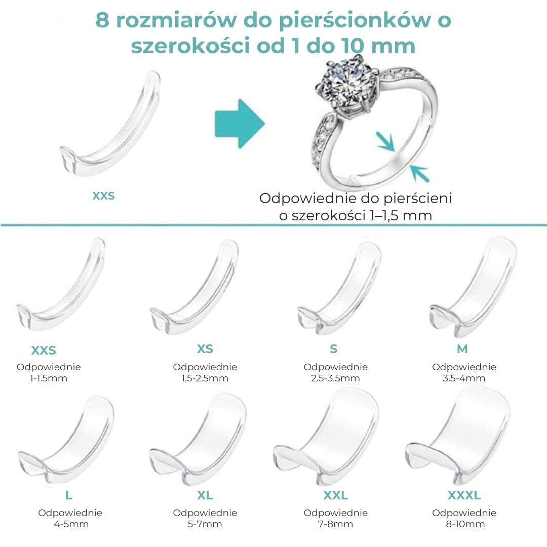 Niewidoczny regulator rozmiaru pierścionka, zestaw 8 sztuk