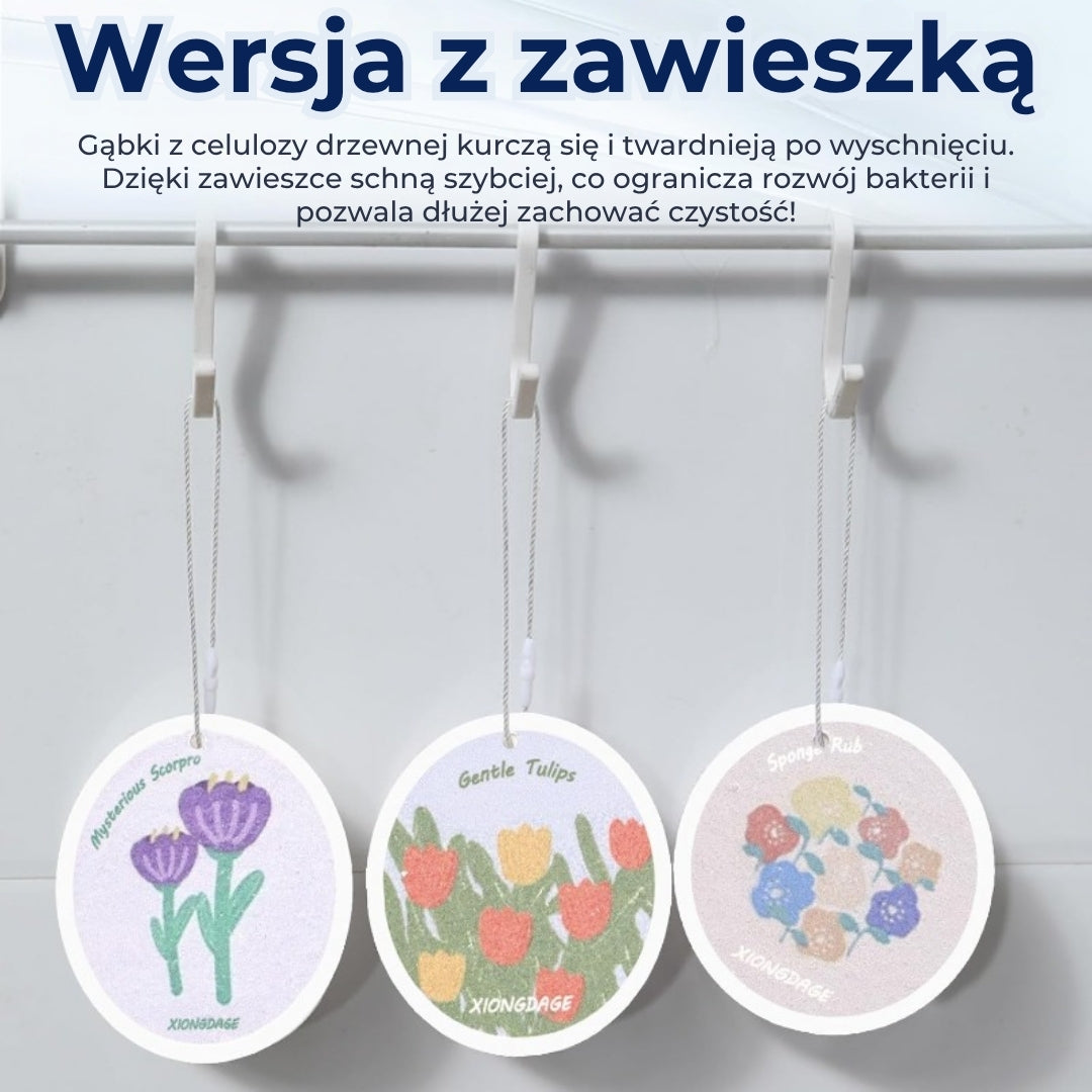 Chłonne gąbki z celulozy drzewnej z kwiatowym wzorem (5 szt.)