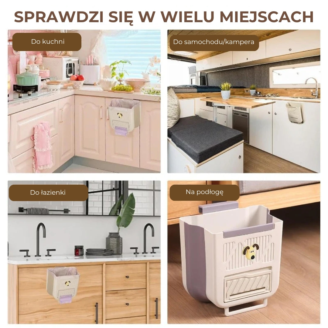 Składany kosz na śmieci zajmujący mało miejsca