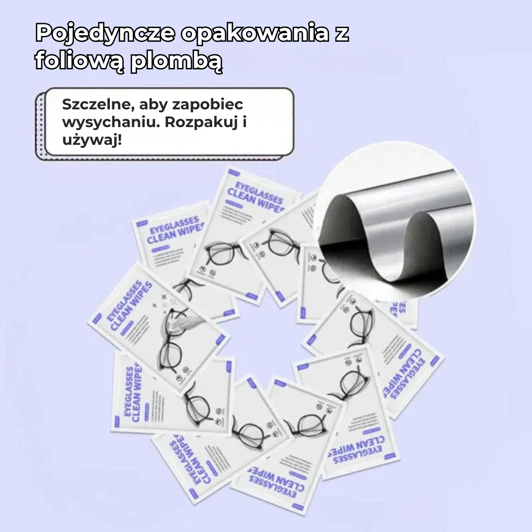 Chusteczki do czyszczenia okularów przeciw osadzaniu się pary (100 sztuk)