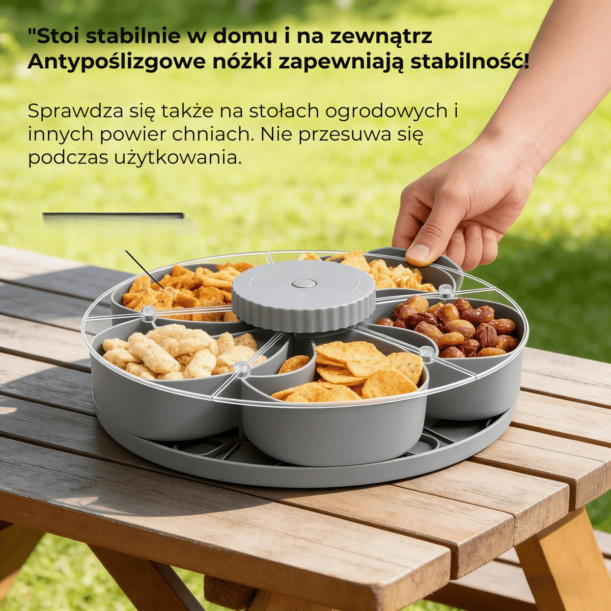 Obrotowa taca na przekąski z 5 przegrodami