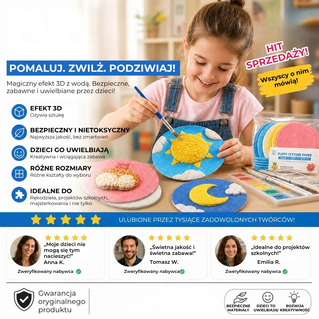 Magiczny papier do malowania 3D o piankowej teksturze – 20 sztuk