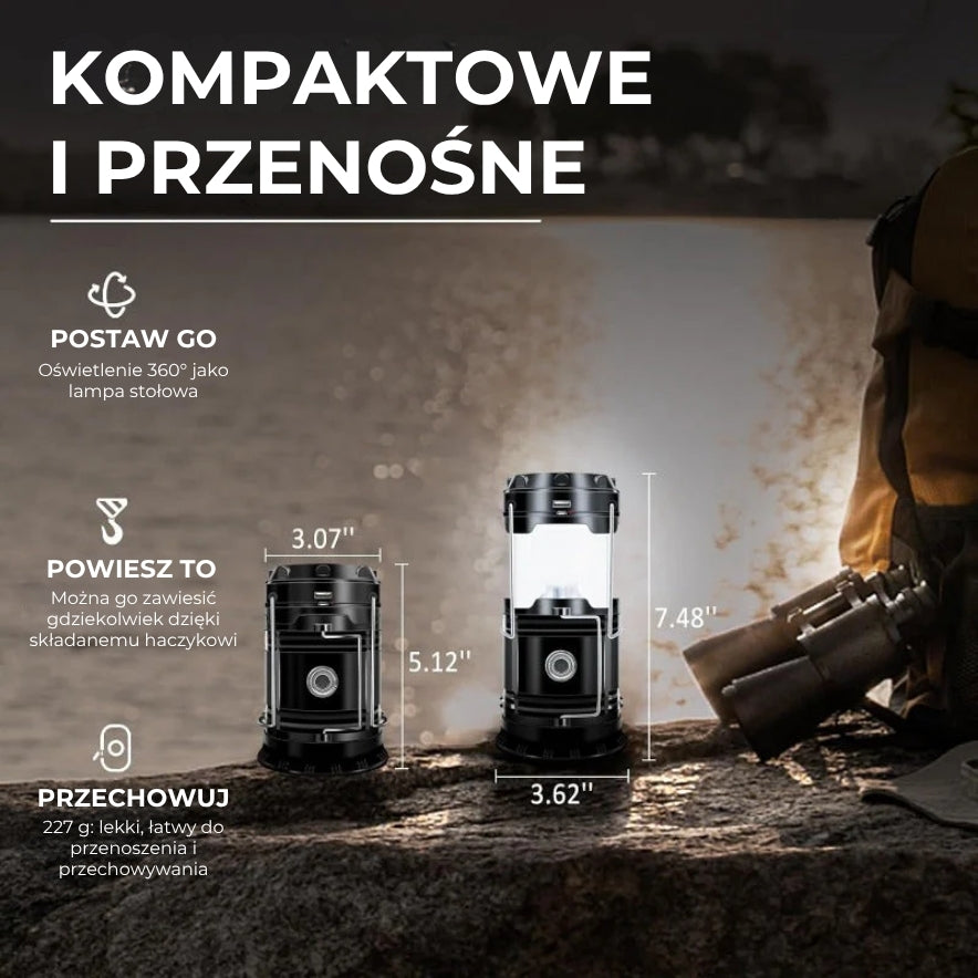 Solarna latarnia kempingowa 2w1 z USB