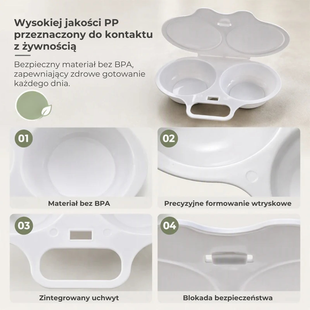 Forma do gotowania jajek w kuchence mikrofalowej z pokrywką i uchwytem
