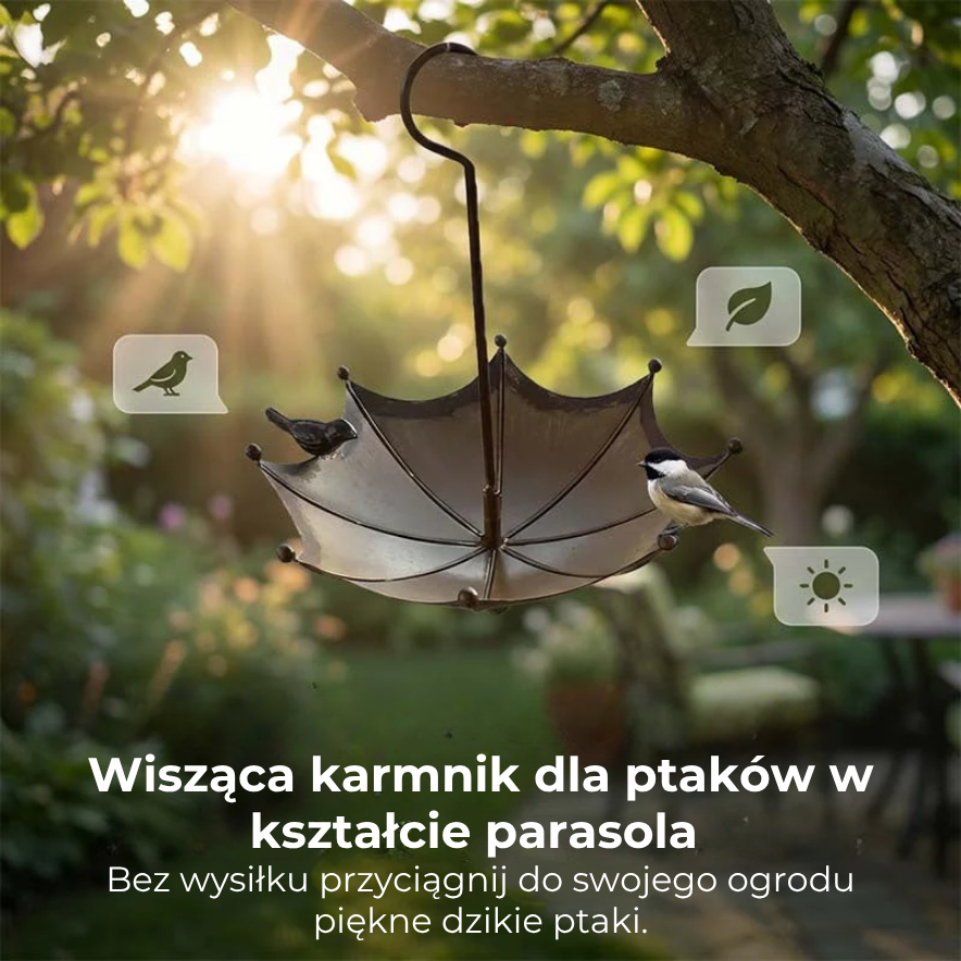 Wisząca karmnik dla ptaków w kształcie parasola