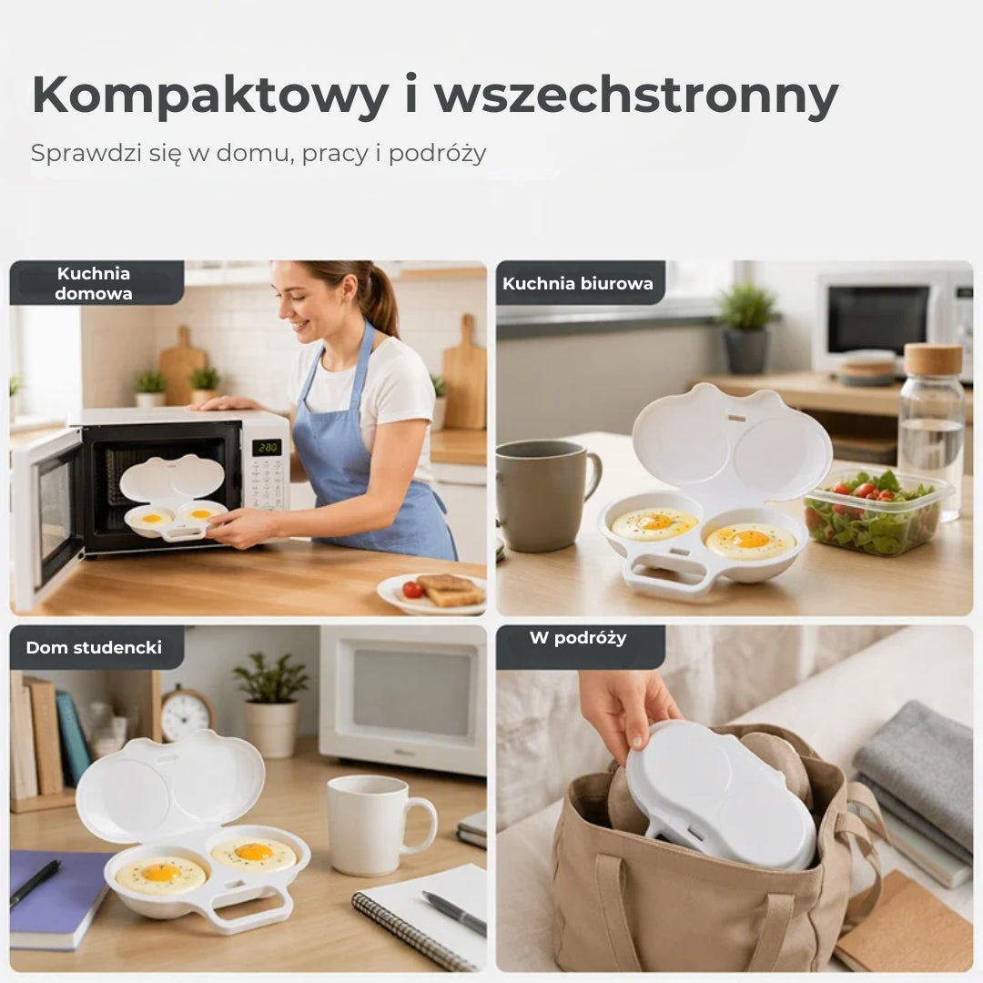 Forma do gotowania jajek w kuchence mikrofalowej z pokrywką i uchwytem