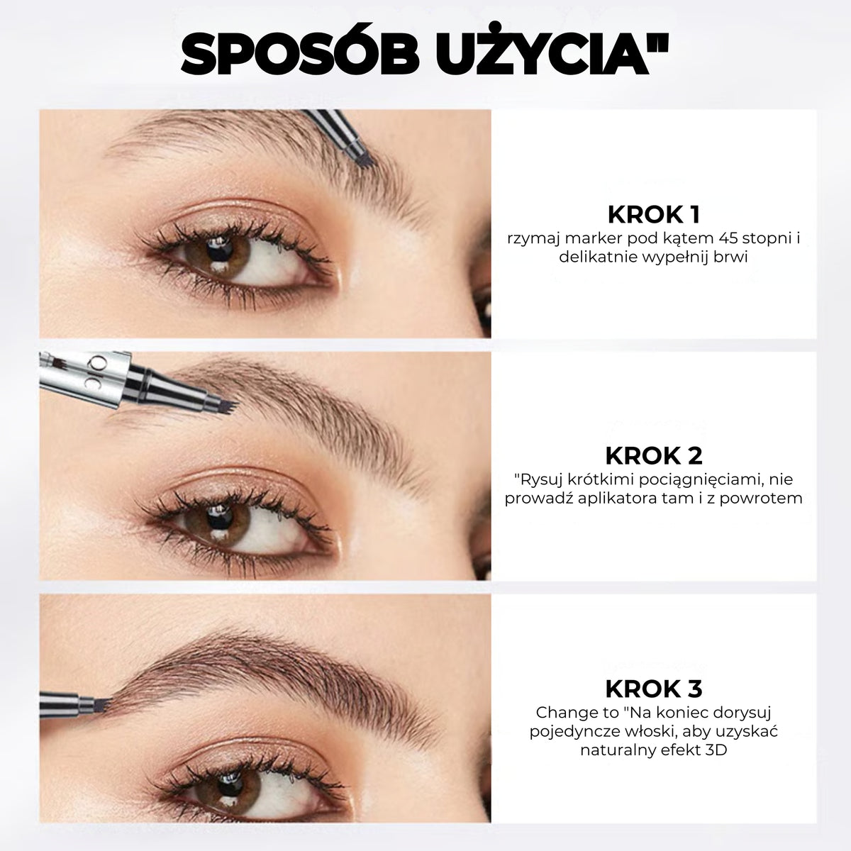 Wodoodporny pisak do brwi z 4 końcówkami