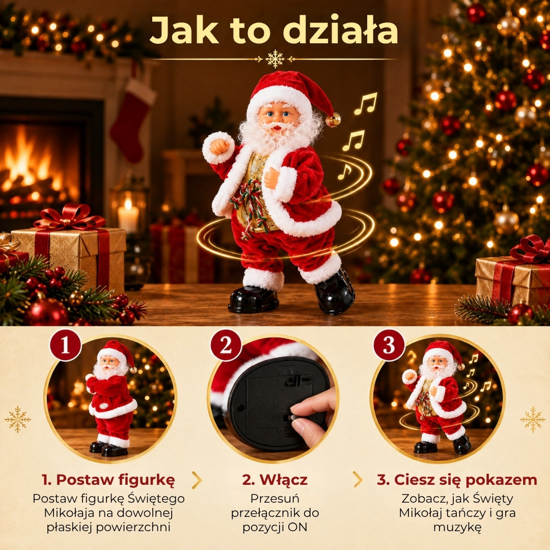 Tańczący Święty Mikołaj z muzyką