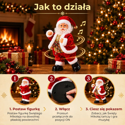 Tańczący Święty Mikołaj z muzyką