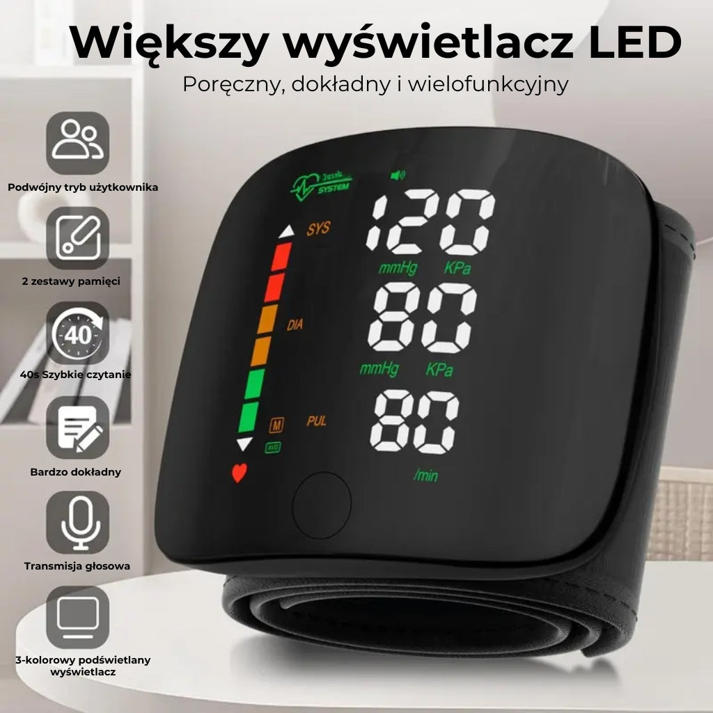 Ciśnieniomierz nadgarstkowy z ekranem LED i dotykową obsługą