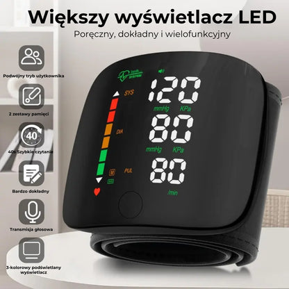 Ciśnieniomierz nadgarstkowy z ekranem LED i dotykową obsługą