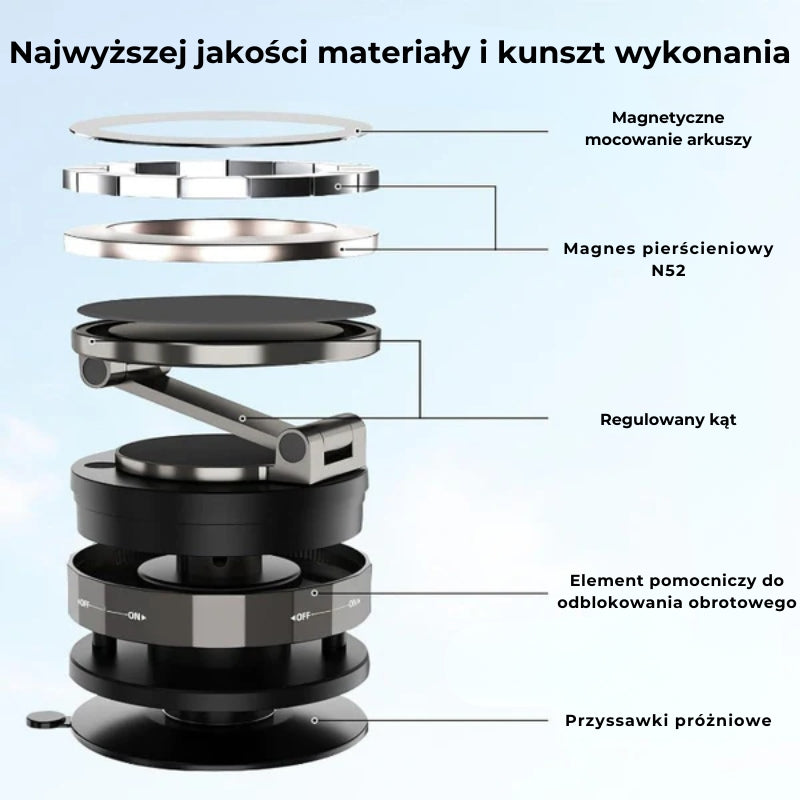 Magnetyczna przyssawka - Składany uchwyt na telefon 360° z blokadą próżniową