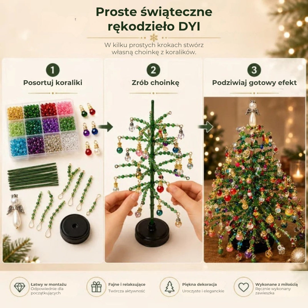 Zestaw do samodzielnego wykonania choinki z perełek