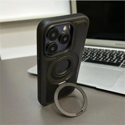 Luksusowe skórzane etui na iPhone'a z wbudowaną podstawką