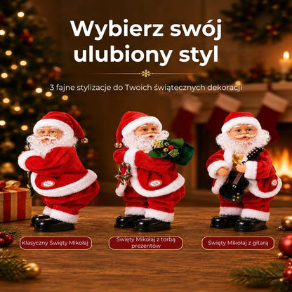 Tańczący Święty Mikołaj z muzyką