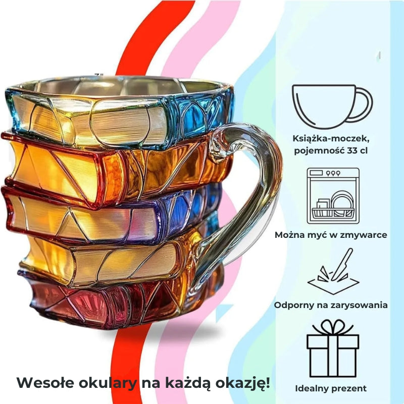Ręcznie malowany kubek z motywem książek
