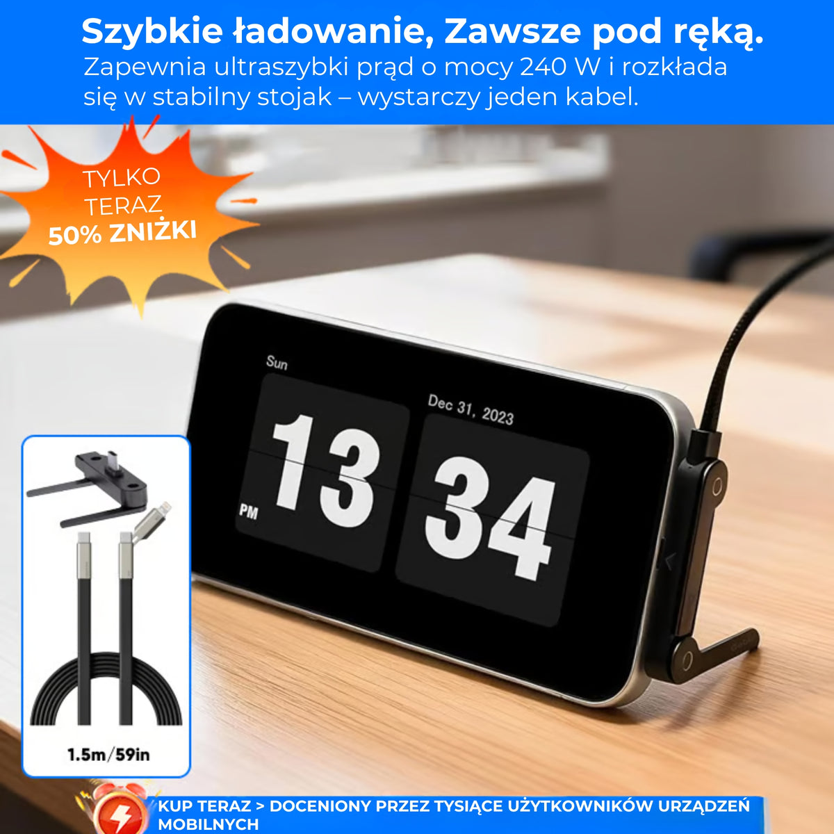 Kabel USB-C 240 W z obrotową podstawką 360°