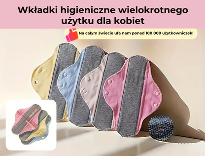 Wielorazowe, wodoodporne wkładki higieniczne dla kobiet