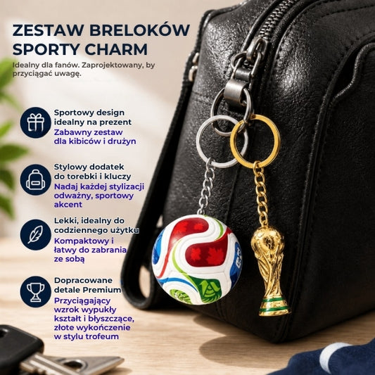 Zestaw breloków z motywem pucharu i piłki nożnej