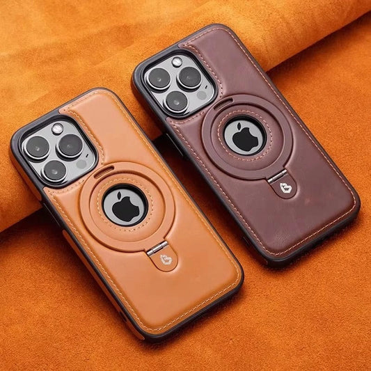 Luksusowe skórzane etui na iPhone'a z wbudowaną podstawką