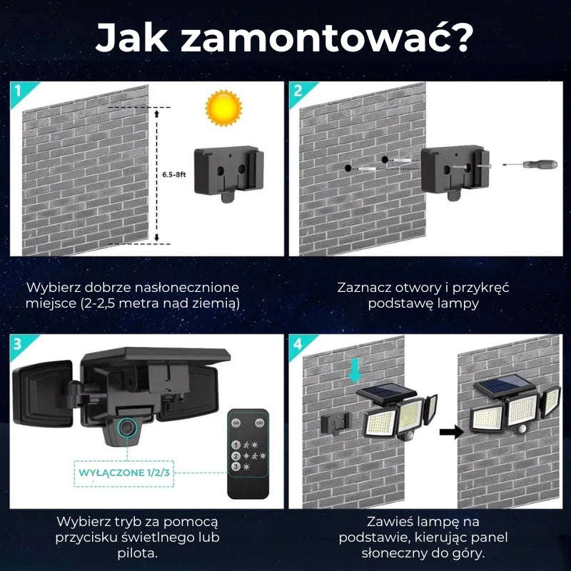 Solarna lampa LED z czujnikiem ruchu (200 LED, wodoodporna, z pilotem)
