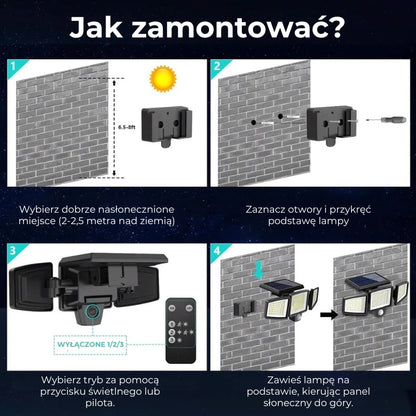Solarna lampa LED z czujnikiem ruchu (200 LED, wodoodporna, z pilotem)