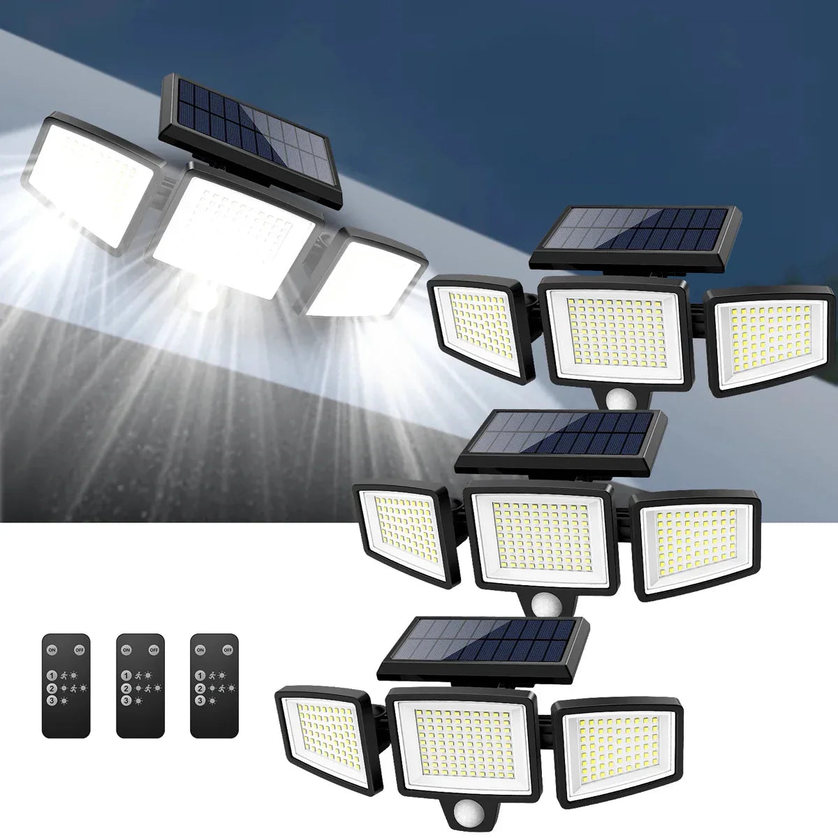 Solarna lampa LED z czujnikiem ruchu (200 LED, wodoodporna, z pilotem)