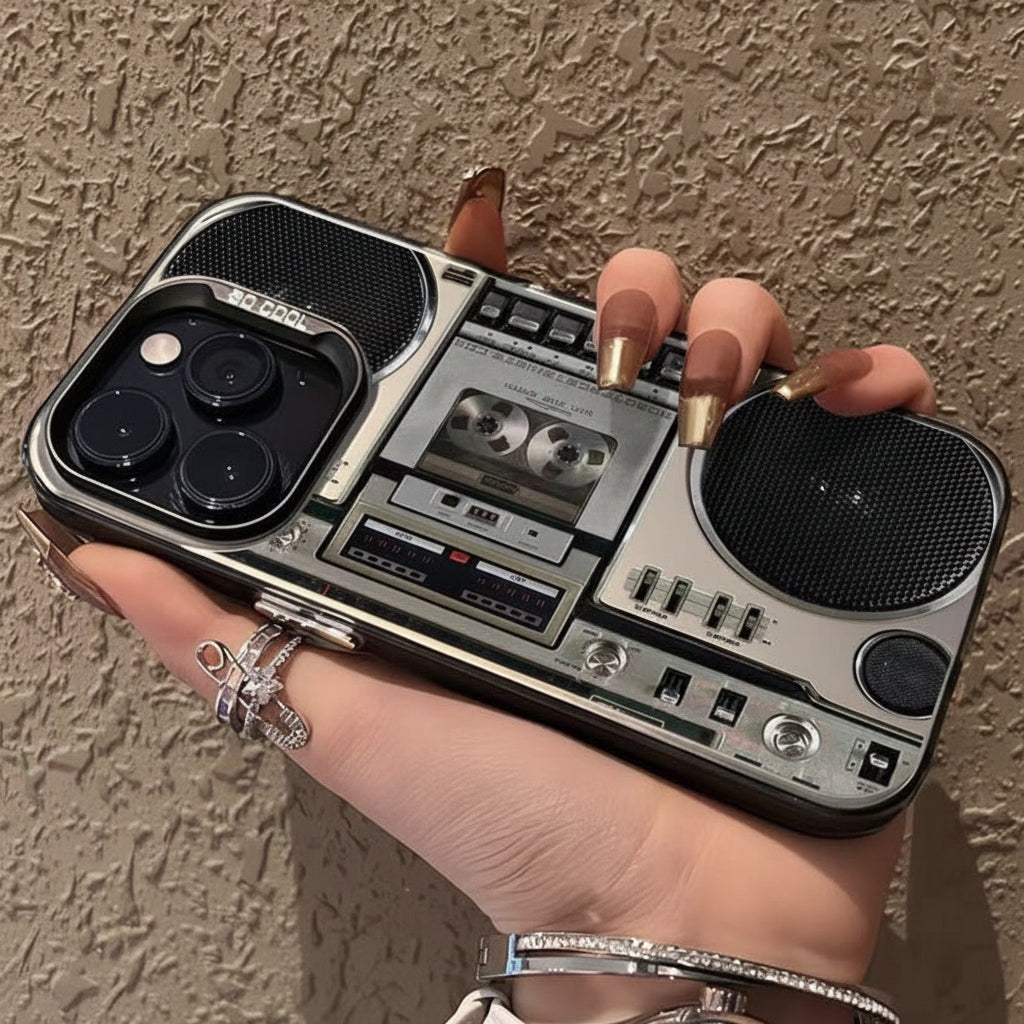 📼 Etui na telefon w stylu retro z odtwarzaczem kasetowym dla iPhone'a